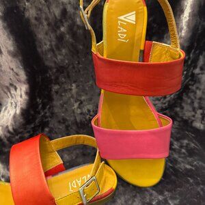 Vladi Size 40/9.5 Women Sandals Red, Pink & Yellow